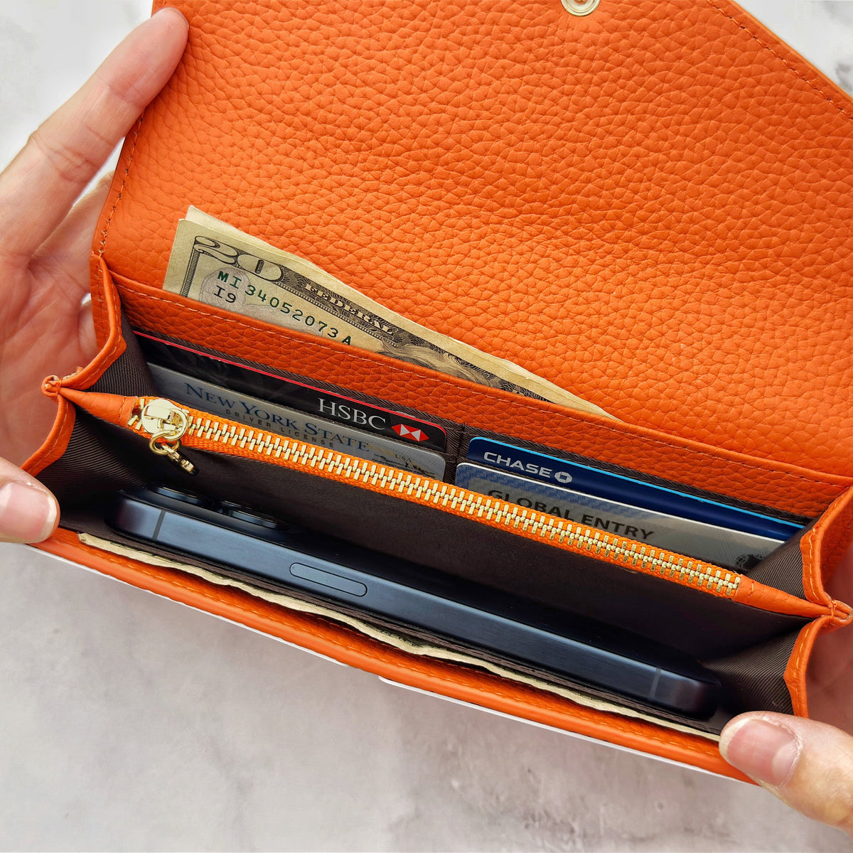 Long Leather Wallet for Women, 10 Card Slots, Fits Phone