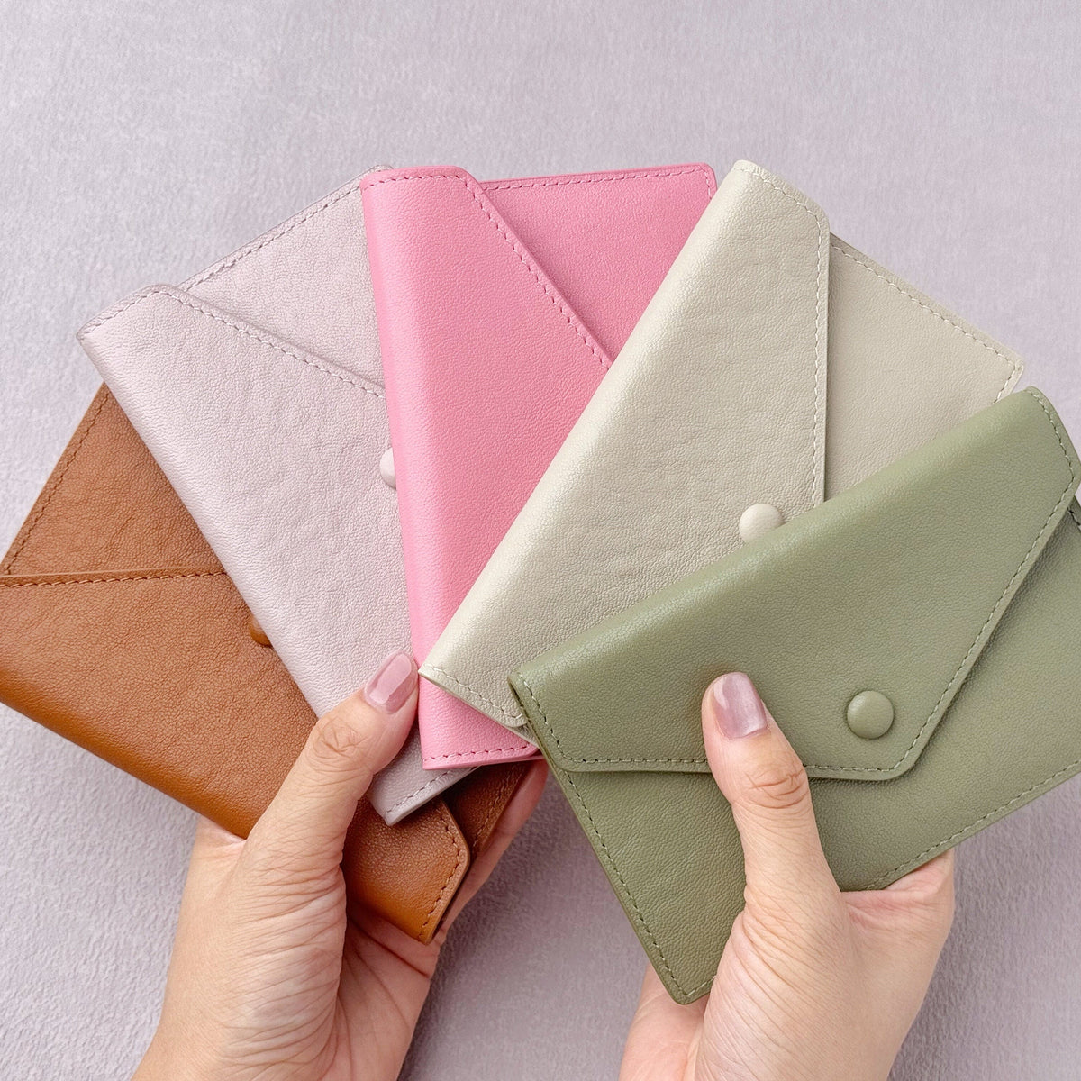 French Cowhide Leather Envelope Wallet, Slim 6-Card Wallet