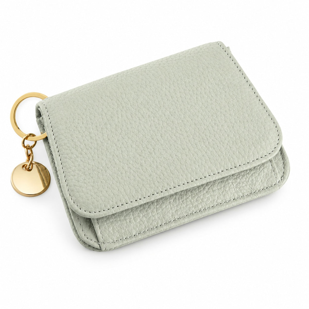 Linen Grey leather keychain wallet with gold key ring and round charm