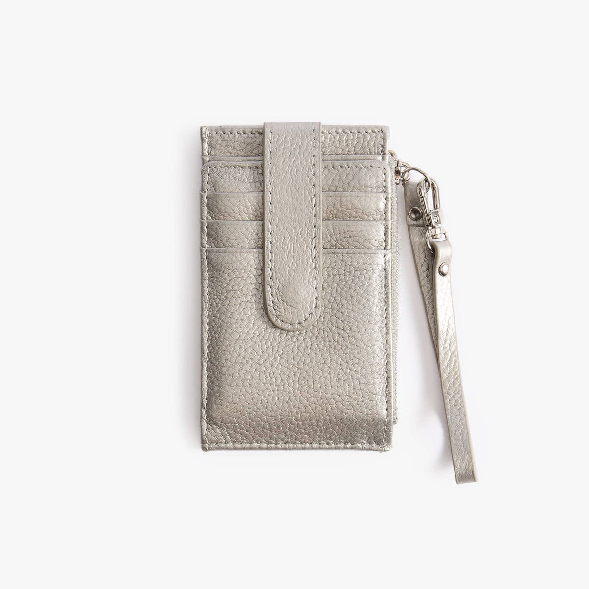 Leather Card Holder with ID Window, Snap Wallet with Strap