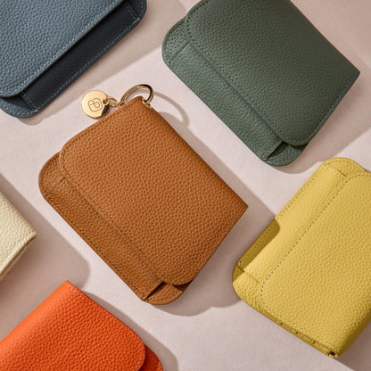 Leather Keychain Wallet for Women – Slim Card Holder with Coin Zip
