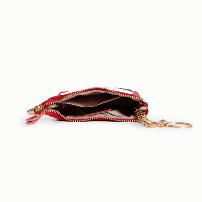 Leather Zip Pouch with Keyring – Small Flower Coin Purse