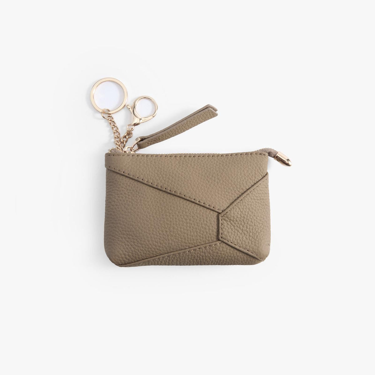 Leather Coin Pouch with Keyring, Small Zip Pouch for Women