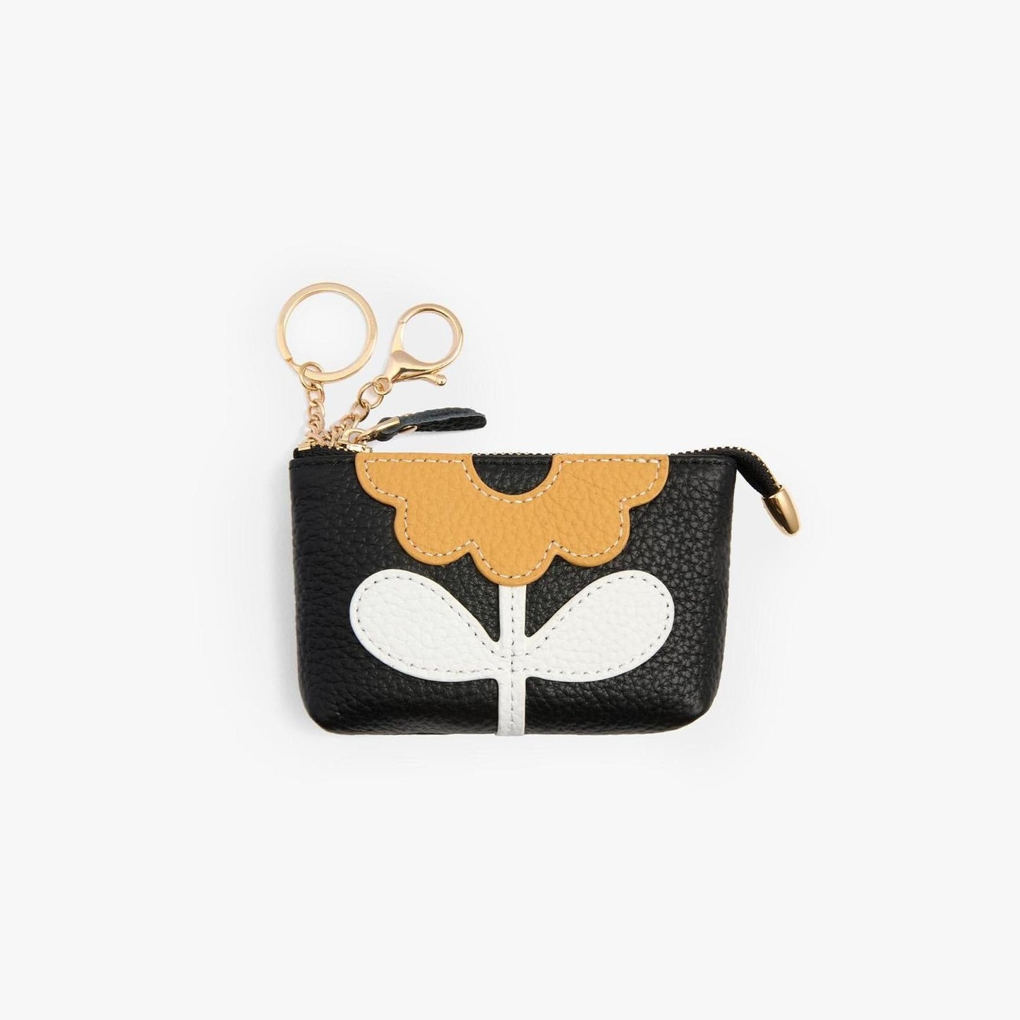 Leather Zip Pouch with Keyring – Small Flower Coin Purse