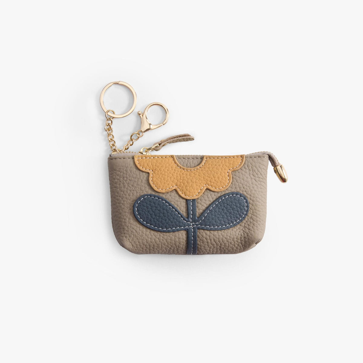 Leather Zip Pouch with Keyring, Small Flower Coin Purse