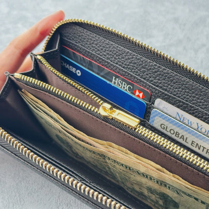 Zip-Around Leather Wallet – Large Clutch Wallet, Fits Phone