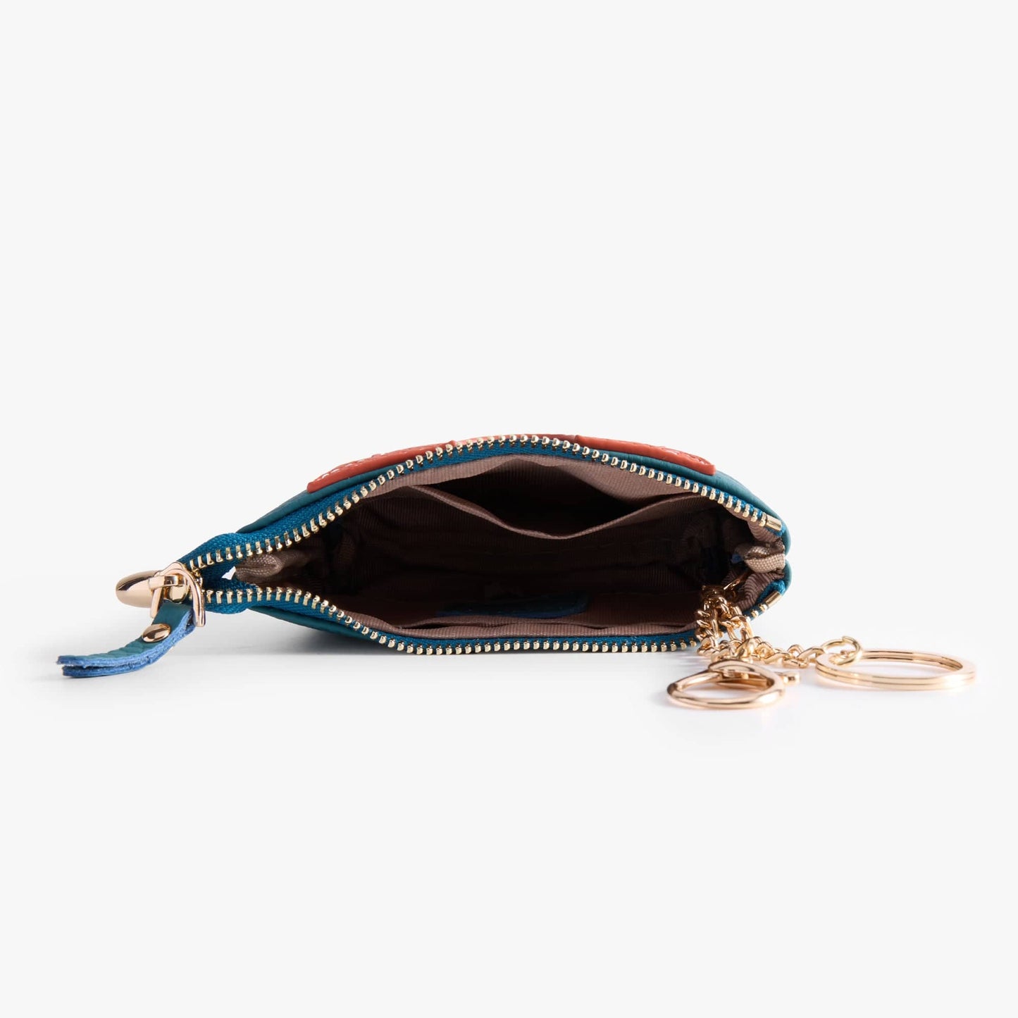 Leather Zip Pouch with Keyring – Small Flower Coin Purse