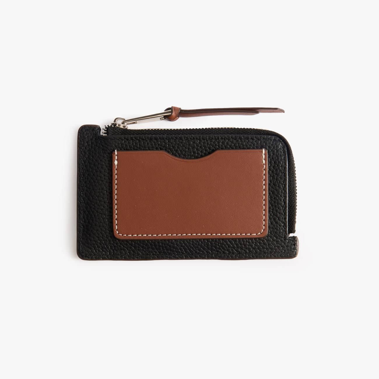 Leather Card Holder with Coin Pocket – Slim Pebbled Wallet