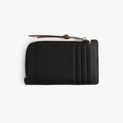 Leather Card Holder with Coin Pocket – Slim Pebbled Wallet