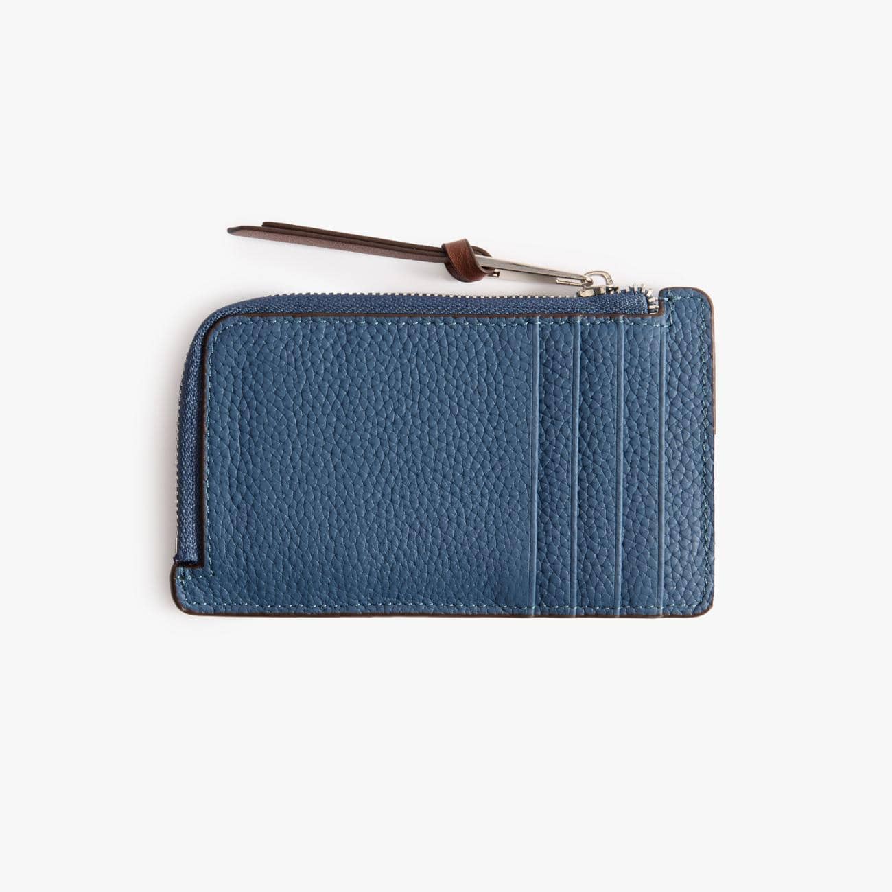 Leather Card Holder with Coin Pocket – Slim Pebbled Wallet