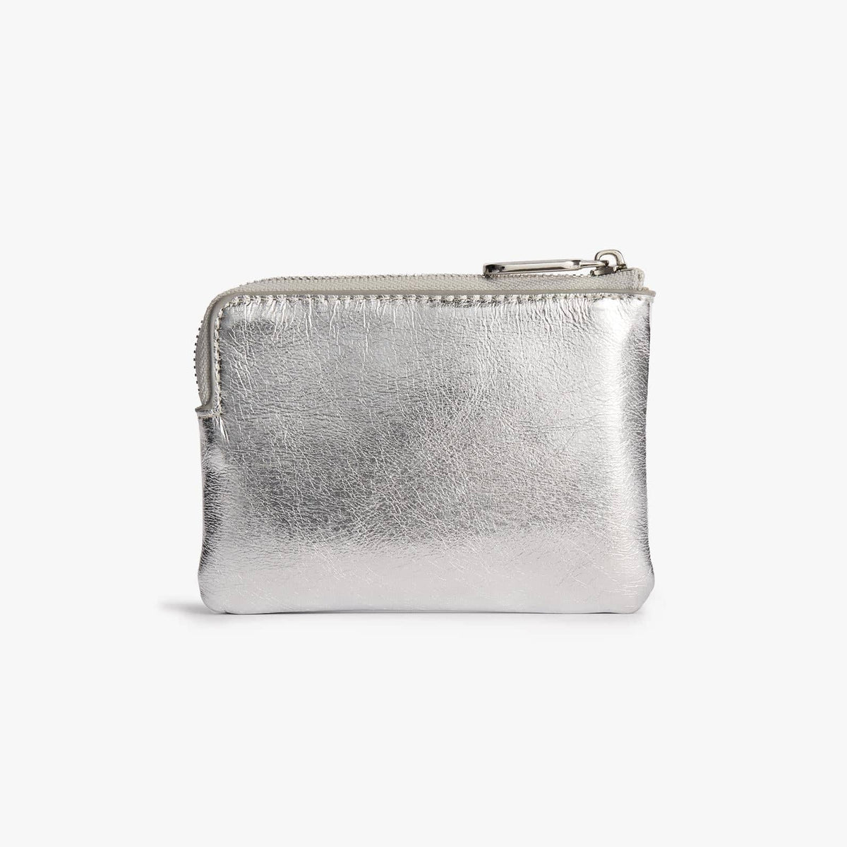 Waxy Leather Zip Pouch with Key Hook, Small Coin Purse