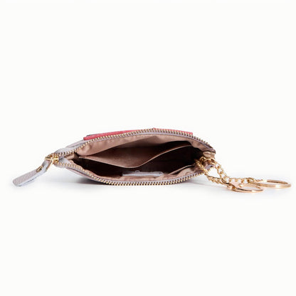 Leather Zip Pouch with Keyring – Small Flower Coin Purse