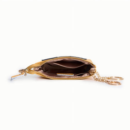 Leather Zip Pouch with Keyring – Small Flower Coin Purse