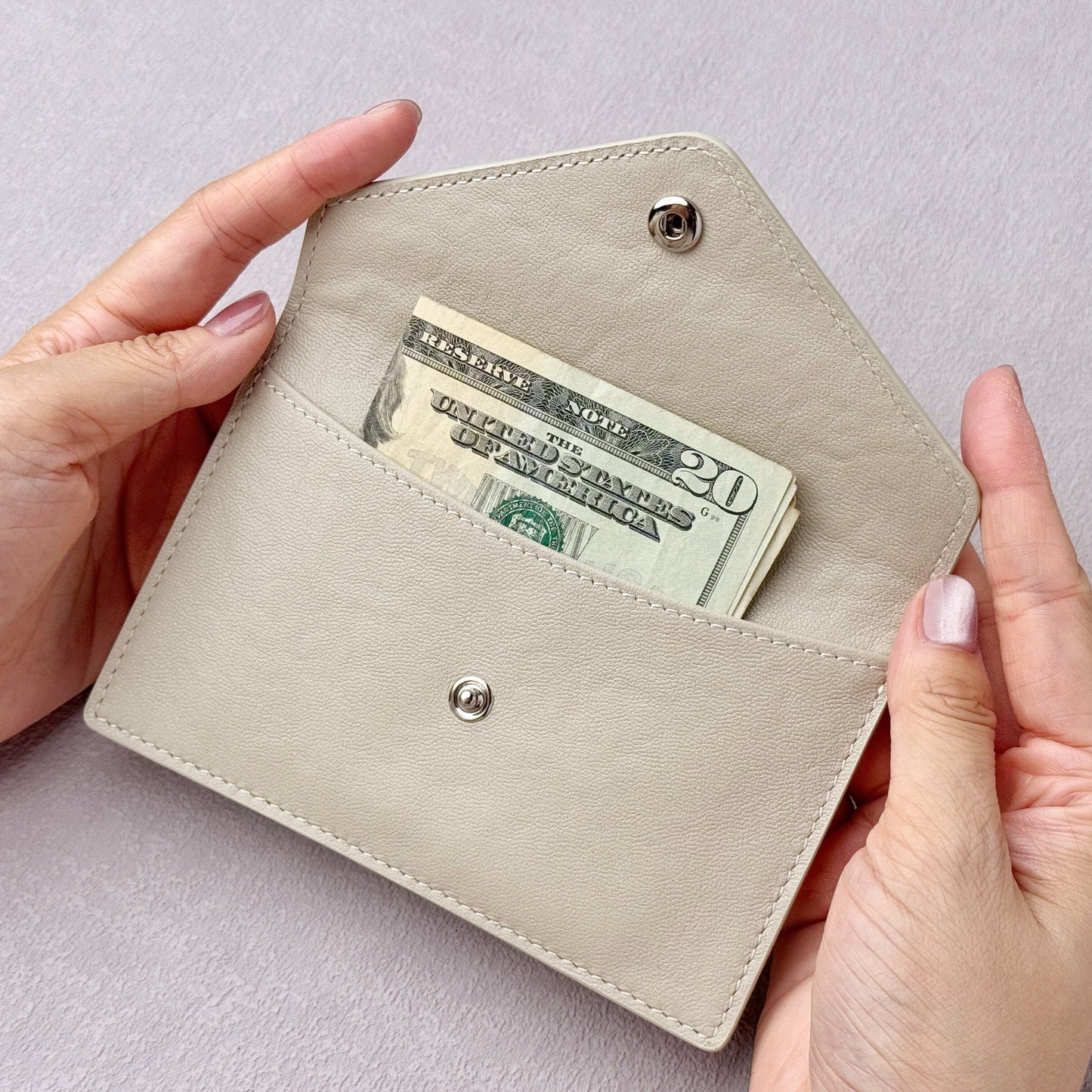 French Cowhide Leather Envelope Wallet – Slim 6-Card Wallet