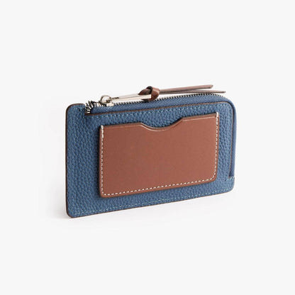 Leather Card Holder with Coin Pocket – Slim Pebbled Wallet