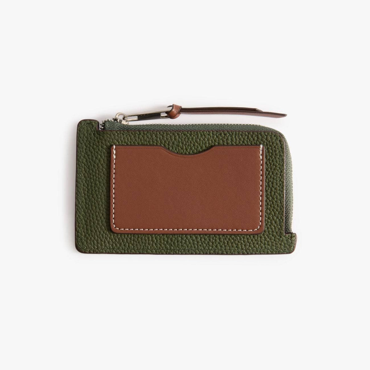 Leather Card Holder with Coin Pocket, Slim Pebbled Wallet