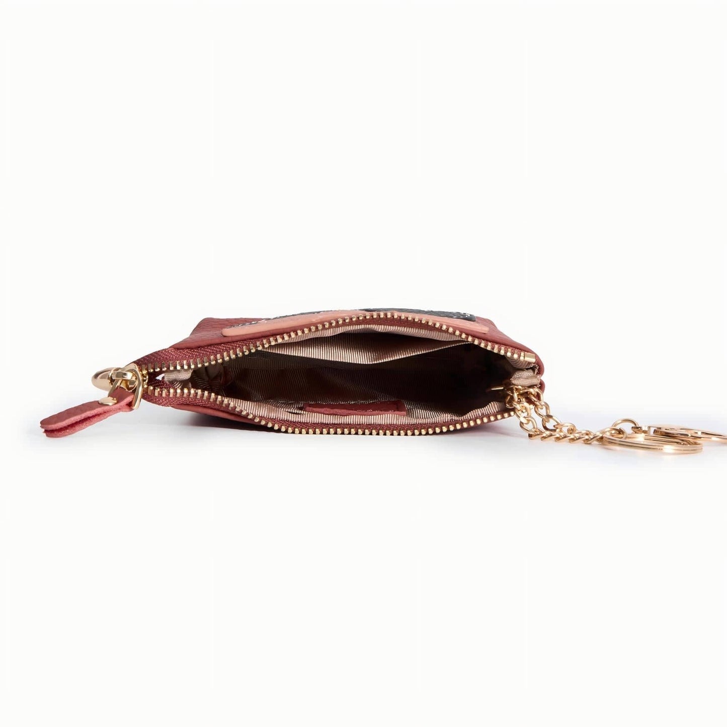 Leather Zip Pouch with Keyring – Small Flower Coin Purse