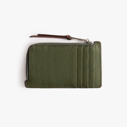 Leather Card Holder with Coin Pocket – Slim Pebbled Wallet