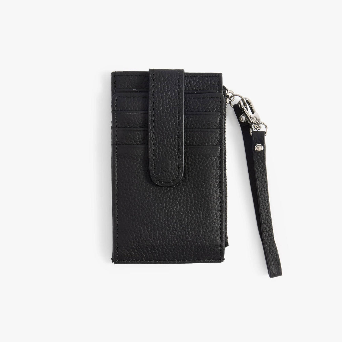 Leather Card Holder with ID Window, Snap Wallet with Strap