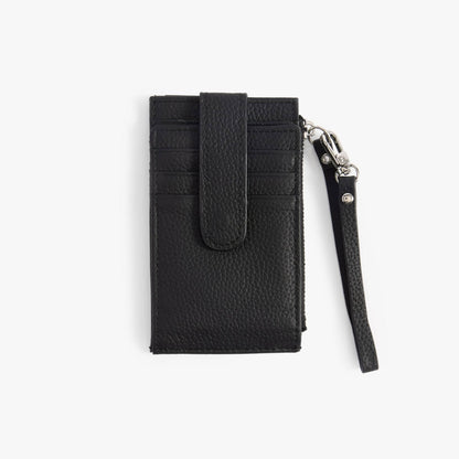 Leather Card Holder with ID Window – Snap Wallet with Strap