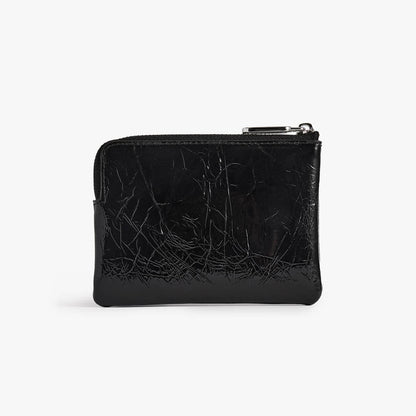 Waxy Leather Zip Pouch with Key Hook – Small Coin Purse