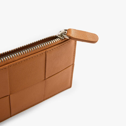 Woven Leather Card Holder with Zip – Handmade Slim Wallet