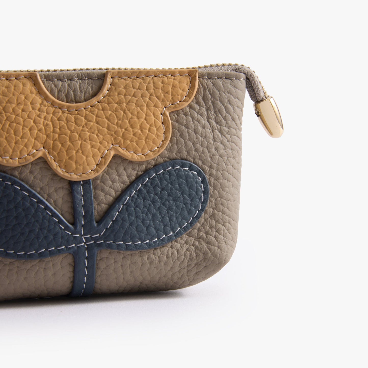 Leather Zip Pouch with Keyring – Small Flower Coin Purse