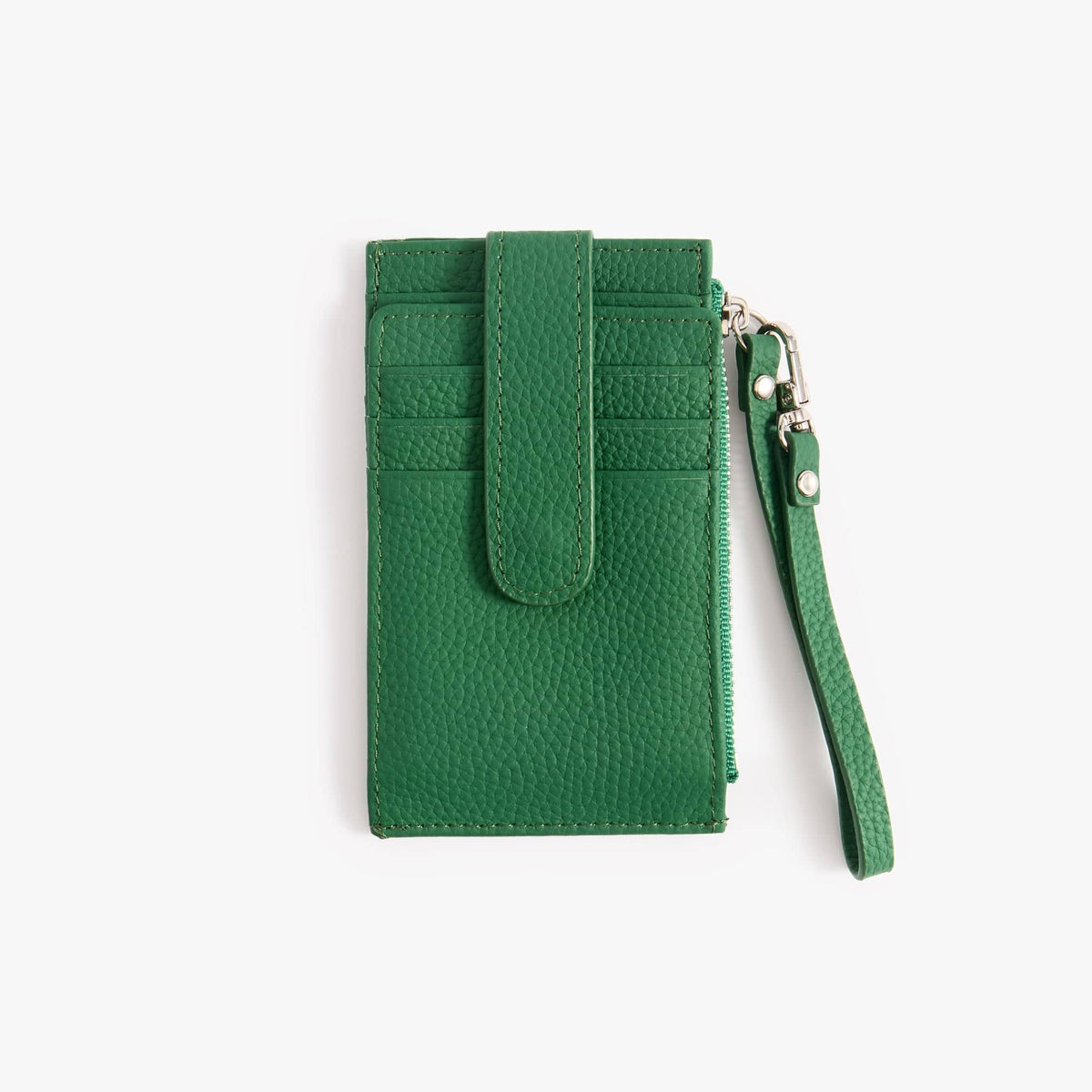 Leather Card Holder with ID Window, Snap Wallet with Strap