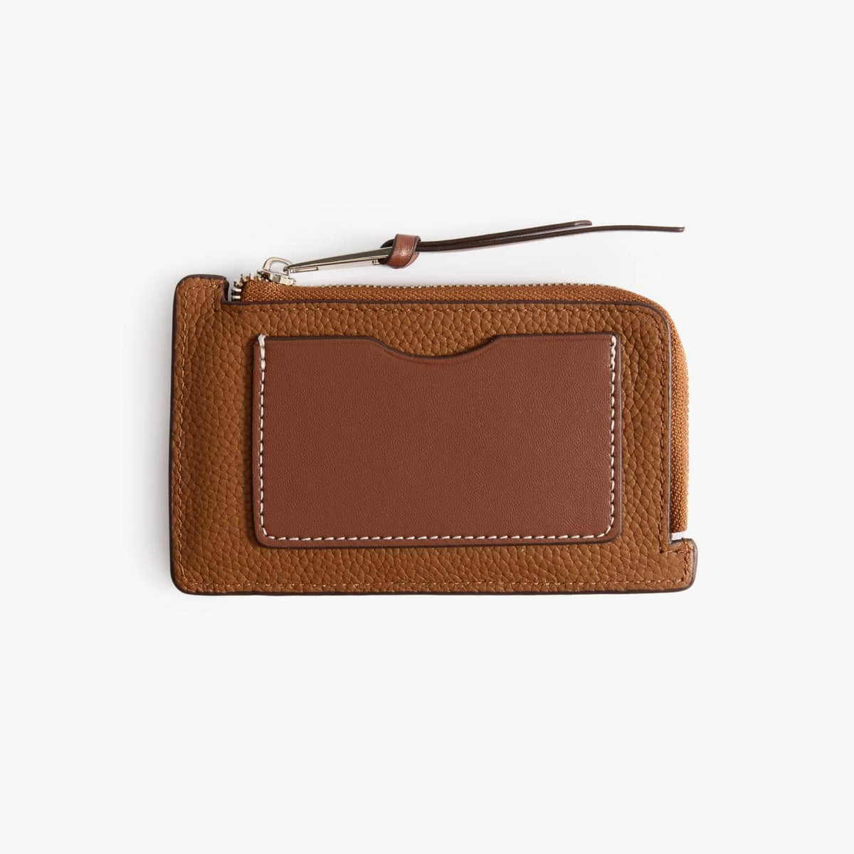 Leather Card Holder with Coin Pocket, Slim Pebbled Wallet