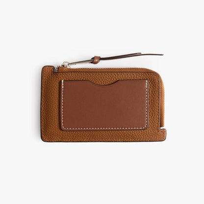 Leather Card Holder with Coin Pocket – Slim Pebbled Wallet