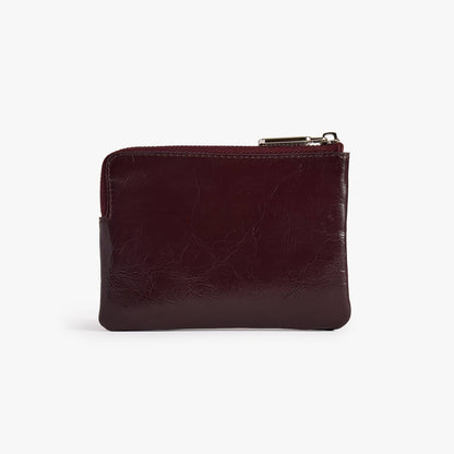 Waxy Leather Zip Pouch with Key Hook – Small Coin Purse