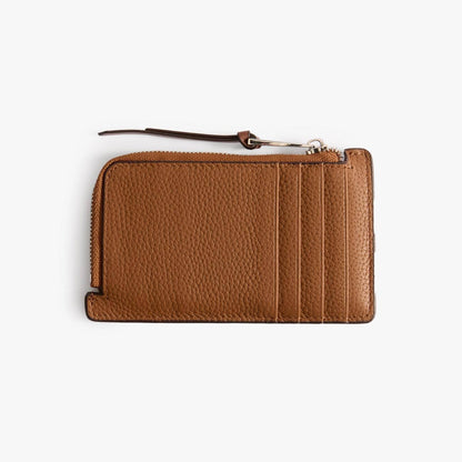 Leather Card Holder with Coin Pocket – Slim Pebbled Wallet