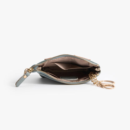 Leather Zip Pouch with Keyring – Small Flower Coin Purse