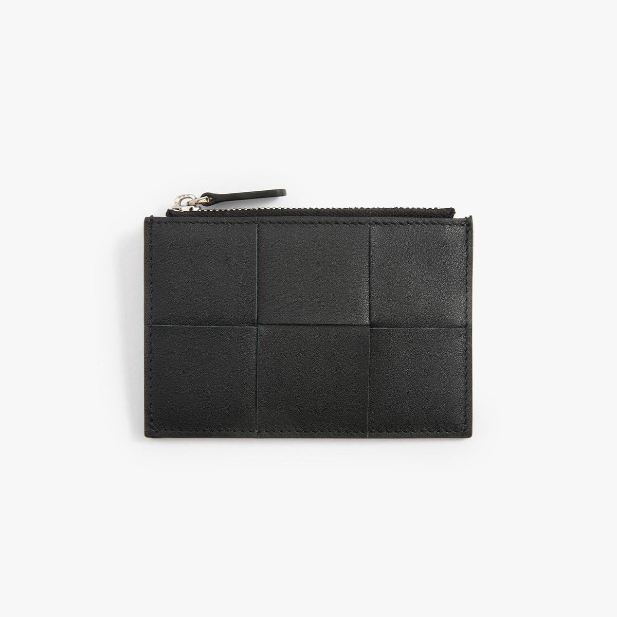 Woven Leather Card Holder with Zip, Handmade Slim Wallet