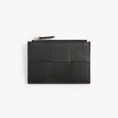 Woven Leather Card Holder with Zip – Handmade Slim Wallet