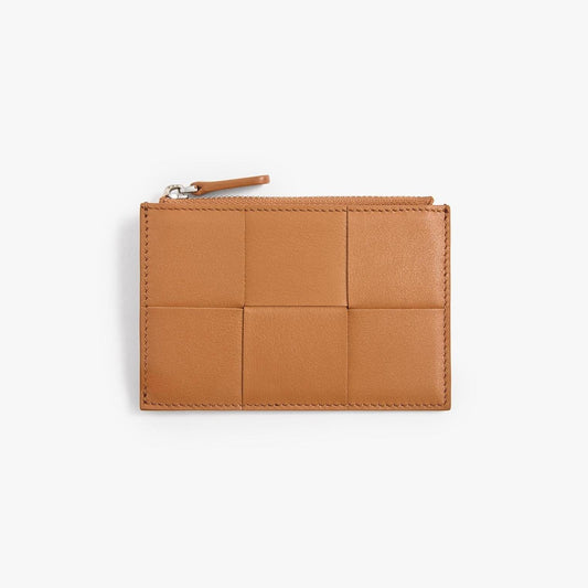 Woven Leather Card Holder with Zip – Handmade Slim Wallet