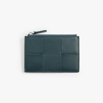 Woven Leather Card Holder with Zip – Handmade Slim Wallet