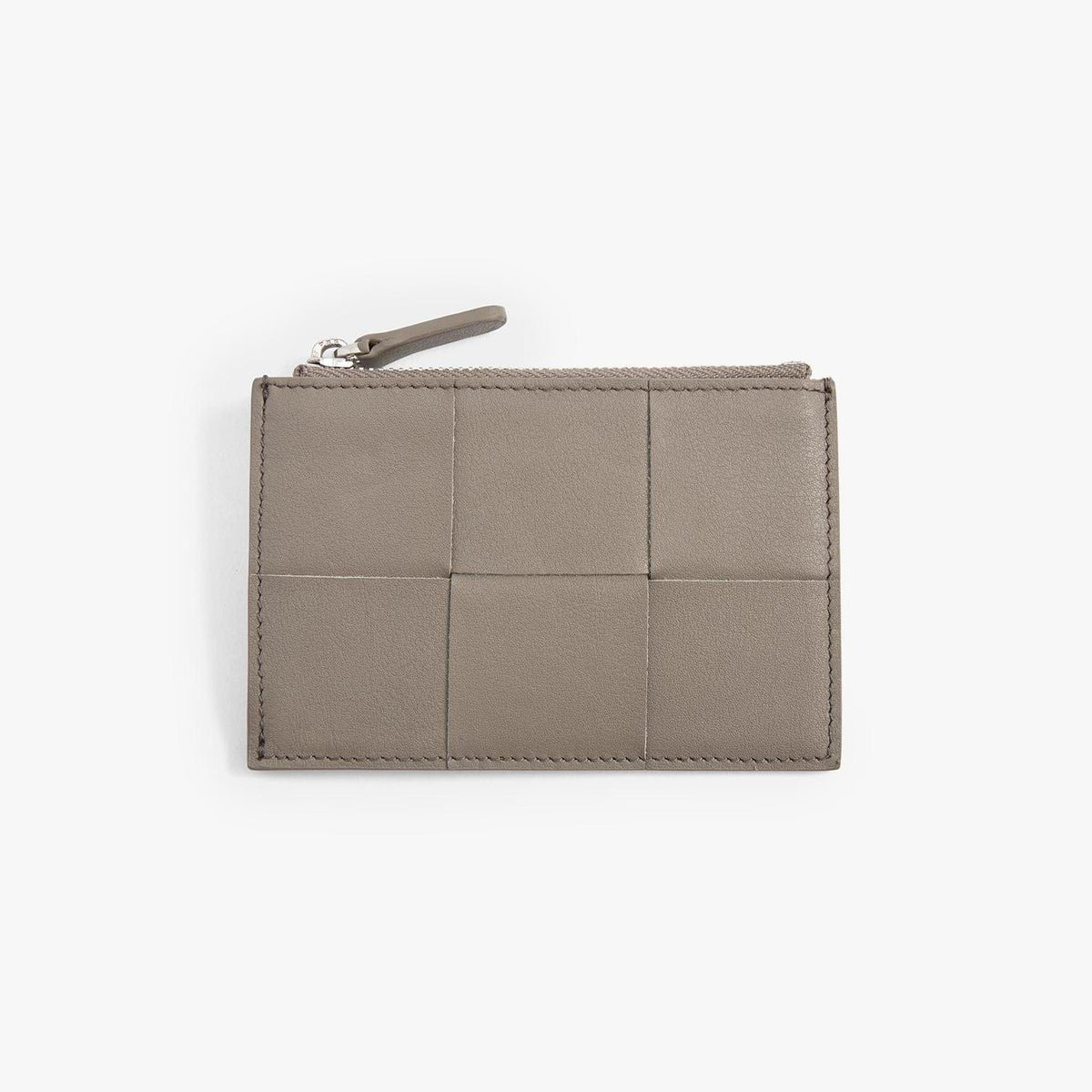 Woven Leather Card Holder with Zip, Handmade Slim Wallet