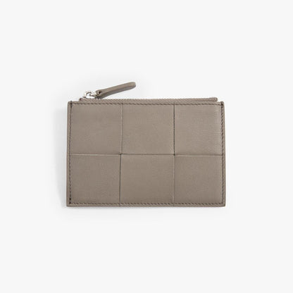 Woven Leather Card Holder with Zip – Handmade Slim Wallet