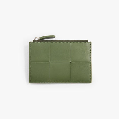 Woven Leather Card Holder with Zip – Handmade Slim Wallet