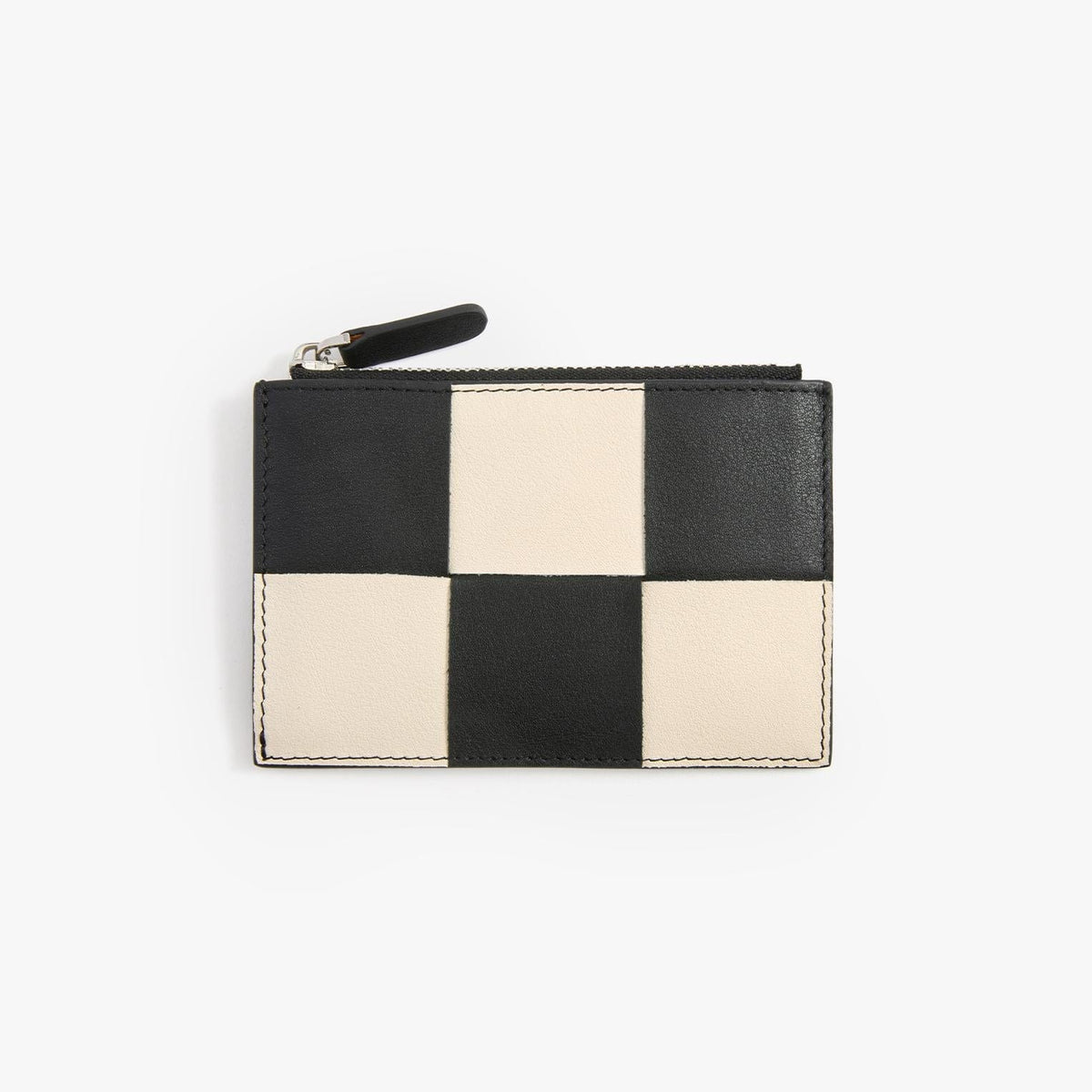 Woven Leather Card Holder with Zip, Handmade Slim Wallet