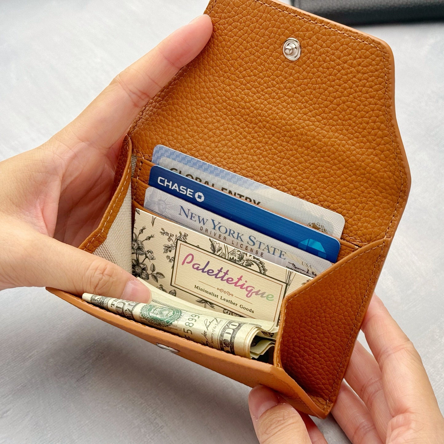 Folded Leather Card Wallet – Compact Snap Wallet for Everyday Carry