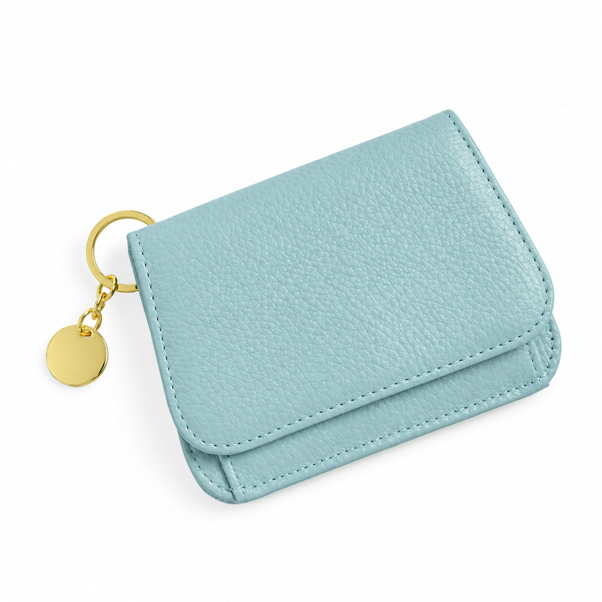 Sky Blue leather keychain wallet with gold key ring and round charm