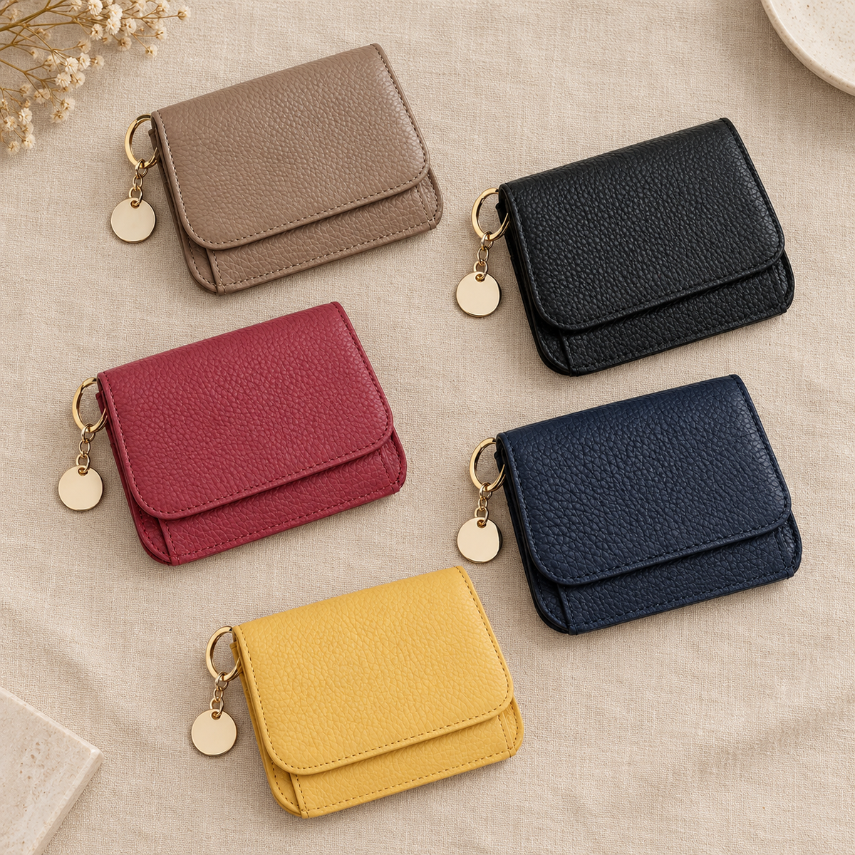 Keychain wallet colour range flat lay