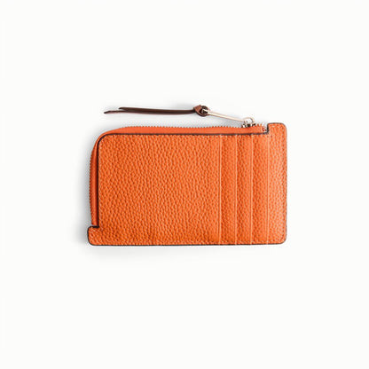 Leather Card Holder with Coin Pocket – Slim Pebbled Wallet